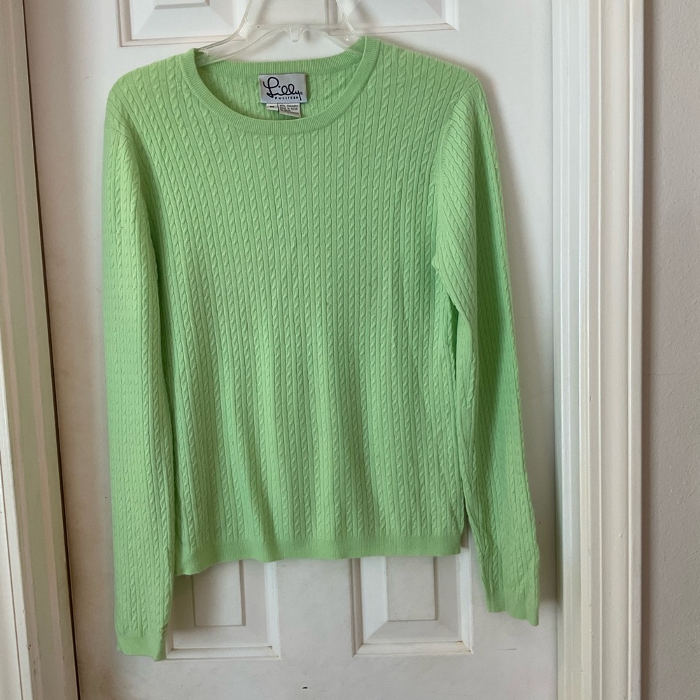 Lilly Pulitzer Cashmere Cable Knit Sweater, Light Green, Long Sleeve Crew, Sz M - Picture 4 of 8